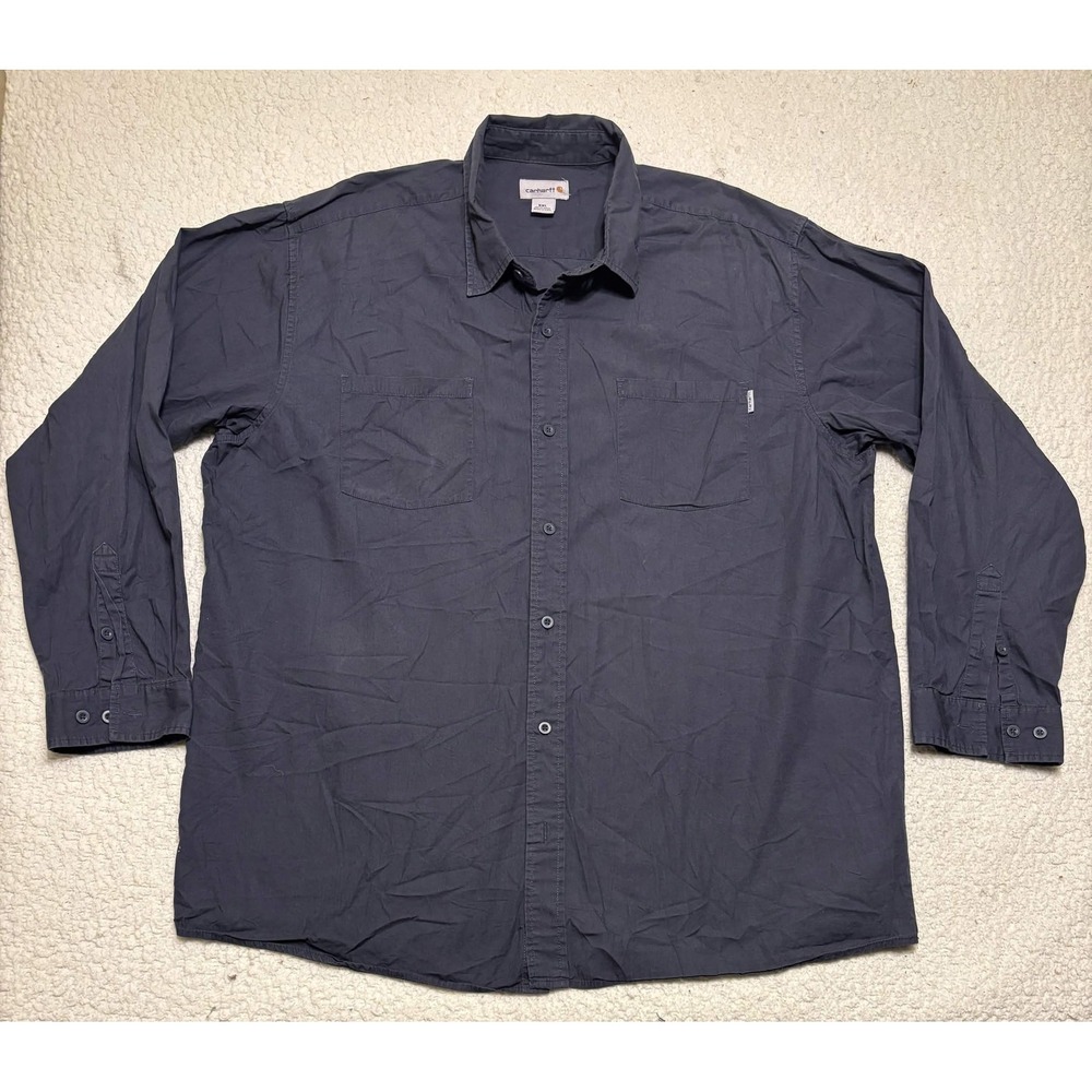 Carhartt Mens Button Up Work Shirt Gray Cotton Canvas Long Sleeve XXL S267 BLS